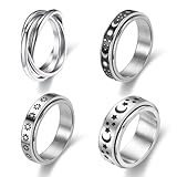 nuneoeuo 4 Pcs Spinner Ring Fidget Rings for Women, Stainless Steel Fidget Rings for Anxiety Women, Fashionable Mood Ring to Relieve Stress Engagement Marriage Promise