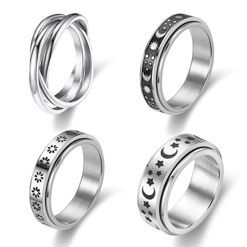 4Pcs Spinner Ring Fidget Rings for Women Fidget Rings for Anxiety Women