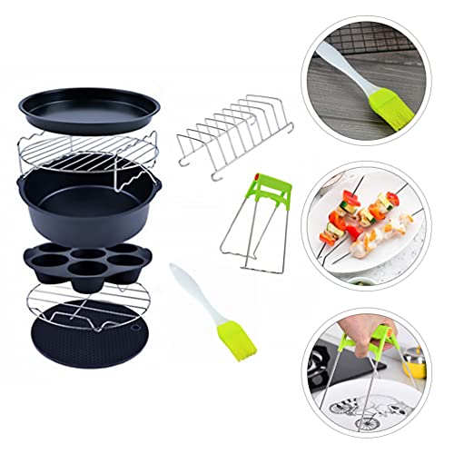 Beaupretty 9Pcs Air Friteuse Rack Set Rvs Ronde Koeling Rack Multi- Dubbele Laag Rek Friteuse Accessoires 8 Inch - Image 5