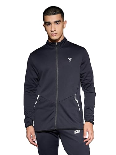Image of TECHNOSPORT Men Polyester Slim Fit Solid Mock Neck Jacket with Elasto Plus, SPF50+ for Sports and Regular Use