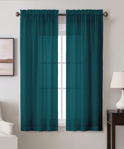 Vargottam Sheer Polyester Georgette Window Curtain Panels 42" W x 63" L - Rod Pocket with 1.5" Frill, 2 Panels - Semi-Sheer Curtains for Living Room, Bedroom, or Dining Windows