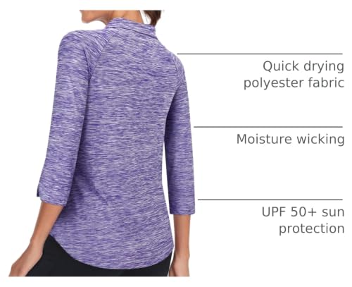 Image of Cucuchy Style Womens Golf Shirt 3 /4 Sleeve Quarter Zip Workout Tennis Tops Quick Dry UPF 50+ Shirts
