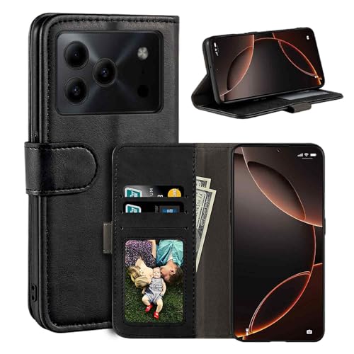 Doogee Note 56 Lite 4G�ƌ݊��������� �t�F�C�N���U�[�t���b�v�P�[�X - �u���b�N | 6.56" �t�H���I�E�H���b�g�P�[�X�A�J�[�h�X���b�g�A�}�O�l�b�g�J�A�X�^���h�@�\��RFID�u���b�N�t��
