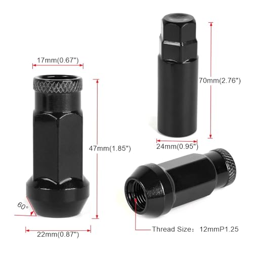 muge racing M12x1.5 Lug Nuts 20 PCS, 12mmx1.5 Bulge Acorn Open End Wheel Lug Nuts for Toyota, Honda, Ford, Chevrolet, Mitsubishi, Mazda, KIA, Hyundai, Buick, Black Lug Nuts Set with 1 Lug Nut Key
