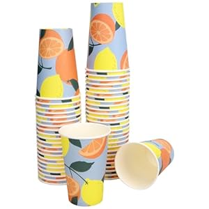 Euquapo 100 Count 12 oz Coffee Cups Disposable Coffee Cups Leak Proof Paper Cups Thickened Paper Orange and Lemon Hot Coffee Cups Fruit Style Maximum operating temperature 176 degrees F