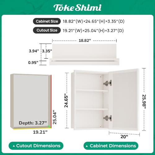 Image of TokeShimi 20 x 26 in White Medicine Cabinet with Mirror, Fully Assembled