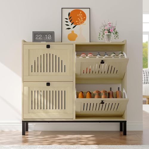 Meuble à chaussures moderne en bois naturel avec grands compartiments - 2