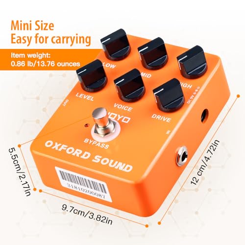 Image of JOYO Classic British Rock Amp Simulator Guitar Overdrive Distortion Pedal, 6-Knob Control with Voice /Drive /3-Band EQ, Bypass (Oxford Sound JF-22)
