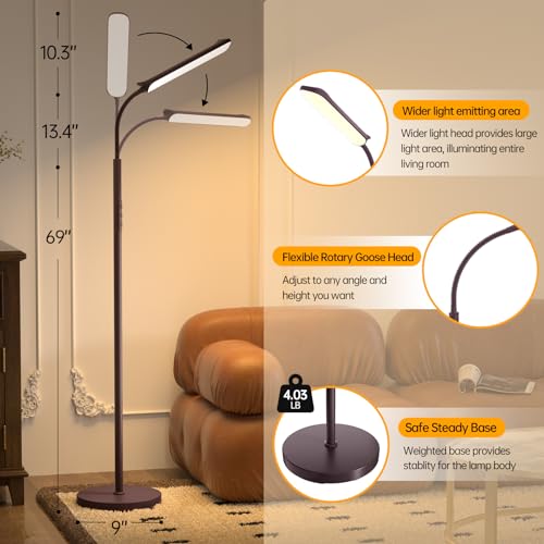 Image of Aisutha LED Floor Lamp, 18W Super Bright Floor Lamp for Living Room, Adjustable Stepless Colors & Brightness Standing Lamp, Eye Caring Reading Light with Remote& Touch Control for Bedroom Office