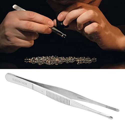 Medizinische Pinzette aus Edelstahl, Chirurgische Pinzette, 5,5 Zoll Verbandspinzette gezahnte gerade Spitze rutschfeste chirurgische Pinzette aus Edelstahl für medizinische Anwendungen, Labore