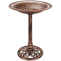 Best Choice Products 28in Pedestal Bird Bath, Vintage Outdoor Resin Accent Decoration w/Fleur-de-Lis Accents - Copper