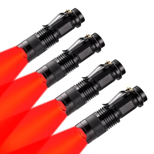WAYLLSHINE 4 Pack Red LED Flashlight Single Mode Red Light