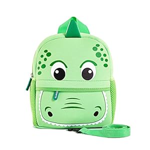 KK CRAFTS Preschool Toddler Backpack with Leash, 3D Cute Cartoon Neoprene Animal Schoolbag for Kids Boys Girls(Green…