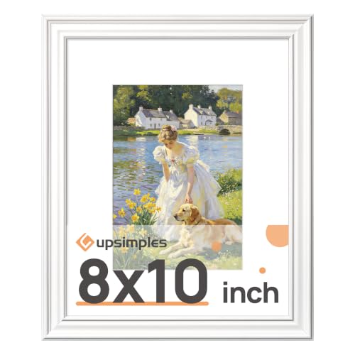 Image of upsimples 8x10 Picture Frame, Vintage Frames Decor, 1Pack White | Fit 5x7 and 8 x 10 Photo, Wall or Tabletop Display, Antique-style Decoration, Rustic Farmhouse Decor, For Weddings