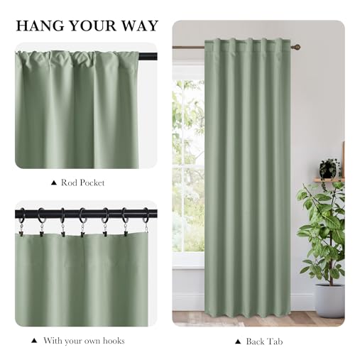 Image of RYB HOME 100% Blackout Short Curtains for Small Window, Thermal Insulated Noise Reducing Back Tab Curtains for Nursery Bathroom Basement, 42 inches Wide by 30 inches Long, Sage Green