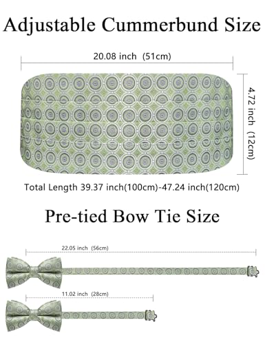 Image of Paisley Floral Tuxedo Cummerbund Bow Tie Pocket Square Set for Men | 3-piece set:cummerbund,bow tie&pocket square.Adjustable back for comfort.Silk blend,wedding,proms,black tie&formal events.