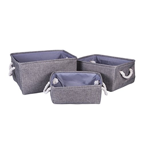 Beddingleer pliable Tailles carré NEUF 100% naturel Lin et tissu de coton bacs de rangement paniers de rangement organiseurs - Lot de 3 Cover