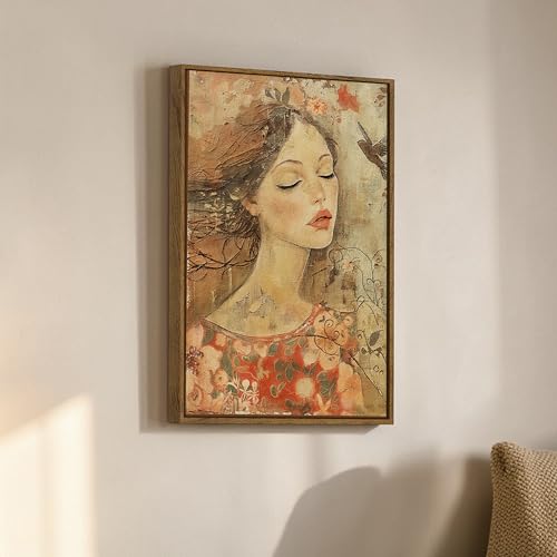 Image of Abstract Dreamy Woman Framed Canvas Painting For Living Room | Floral Feminine Portrait Wall Art For Livingroom Wall Decor, Home Decor, Bedroom, Hallway's, Office, Hotel - 43x58 cm