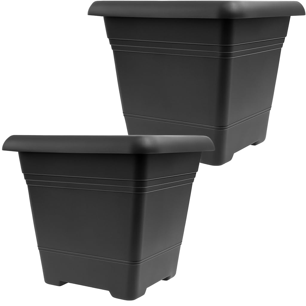 SUSTANIA Lot de 2 grands pots de fleurs d'extérieur 40 x 40 cm - Anti-basculement - Avec système de drainage - Jardinière extrêmement résistante - Pot de fleurs stables - Anthracite