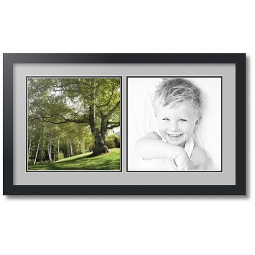 ArtToFrames Collage Photo Frame Double Mat with 2-11x11 Openings with Satin Black Frame and TV Grey mat.
