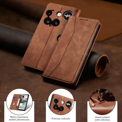 Image of Jasonyu Case for Nothing Phone 3 Leather Wallet Flip Cover with Card Holder,Kickstand, Magnetic Closure,TPU Shockproof Phone Case (Brown)