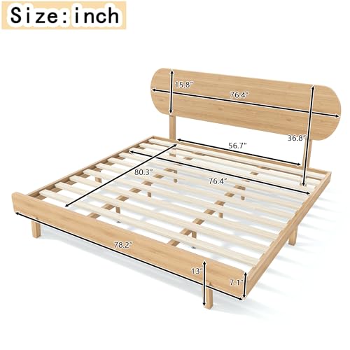 Image of Bellemave King Size Bamboo Bed Frame with Headboard,Bamboo Platform Bed Frame King Size with Rounded Headboard and Wood Slats,Easy Assembly,Natural