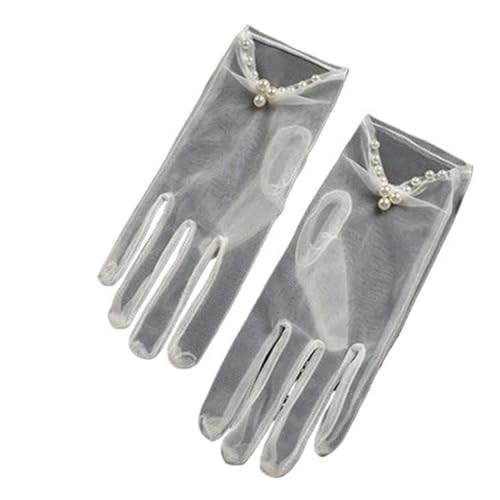 Guantes de boda cortos con perlas y diseño de dedos completos para novia