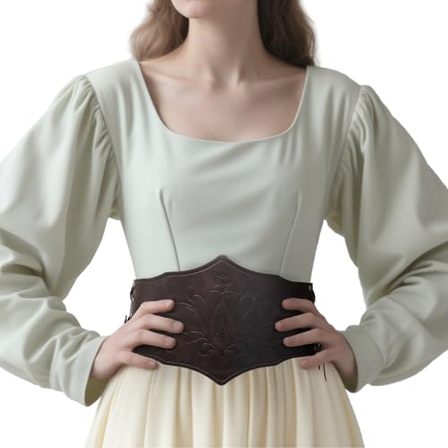 HiiFeuer Medieval Women Faux Leather Corset Belt, Renaissance Underbust Corset Adjustable Wide Waist Cincher for Ren Faire3