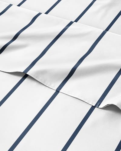 Image of Split King 5 Piece Striped Sheet Set - Breathable & Cooling - Navy Stripe
