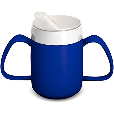 Ornamin Two Handled Mug with Internal Cone 140 ml Blue with Spouted Lid with small opening (model 815 + 806) | drinking aid Cover