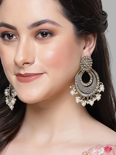 Image of Karatcart Gold Plated Yellow Meena Dangler Earrings for Women
