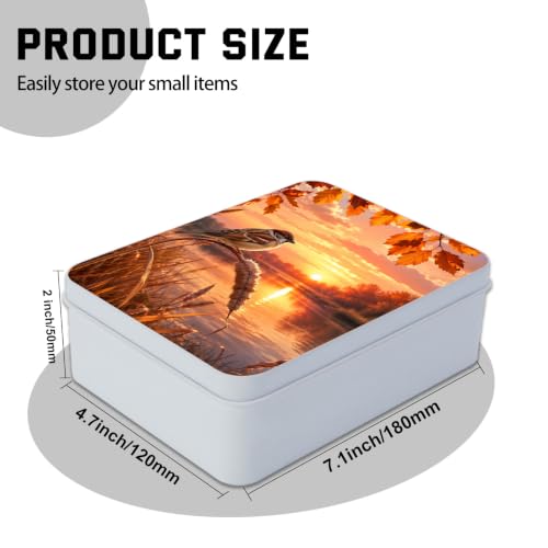 Image of Decorative Metal Tin Box with Lid,Bird Sunset Lake Organizer