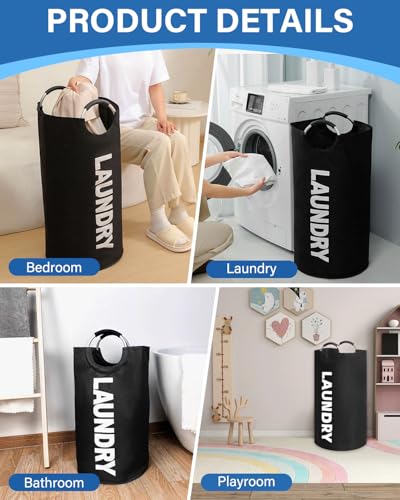 Faltbare Wäschekorb 90L, Kapazität Wäschesammler mit Griff, Wäschekorb faltbar aus Oxford-Stoff,Laundry basket,Tragbar Waschesammelbox für Schlafsaal, Reise,Waschküche（Schwarz）