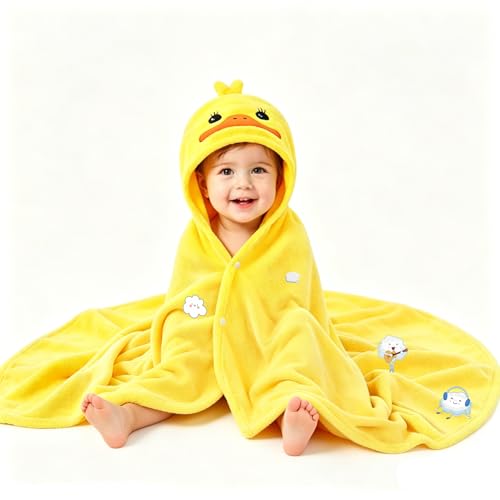 Image of IFaryMes Toddler Baby Bath Towel with Hood 27.5"X55" Ultra Absorbent Soft Cozy Comfort Bathrobe Blanket, 0-6 Years Infant Shower Towel for Girls & Boys(Bright Yellow)