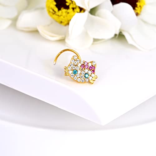 Cat Face Nose Piercing 14K Gold Filled Nose Piercings Tiny Cat Nose Ring Hoop 20 Gauge Nose Hoop Piercings Yellow Gold Piercing Jewelry Indian Nose Ring 18K Gold Plated Body Piercing Gift For Her #TOP3