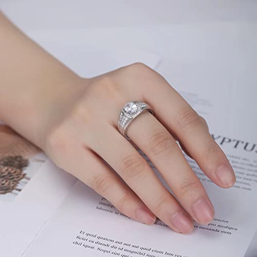 2ct 5A Oval-Cut Cubic Zirconia Ring Plated White Gold, 925 Sterling Silver Engagement Ring Halo Wedding Band Unisex Adult Promise Rings for Her Size 7-123