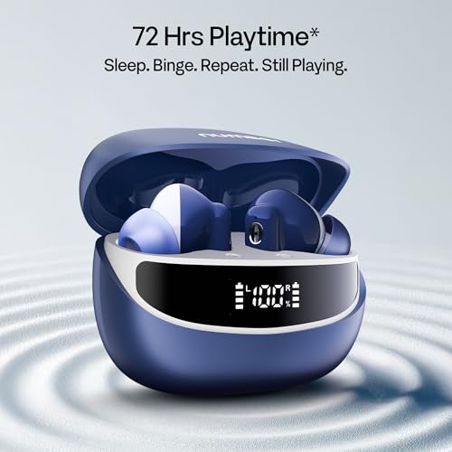 Image of Number Navo Buds Z1 TWS Earbuds | 72H Playtime | Digital Display Case | Quad-Mic ENC | Dual Pairing | Hi-Bass 13mm Drivers | Quick Charge | 35ms Low Latency | IPX5 | Touch Controls | (Winter Blue)