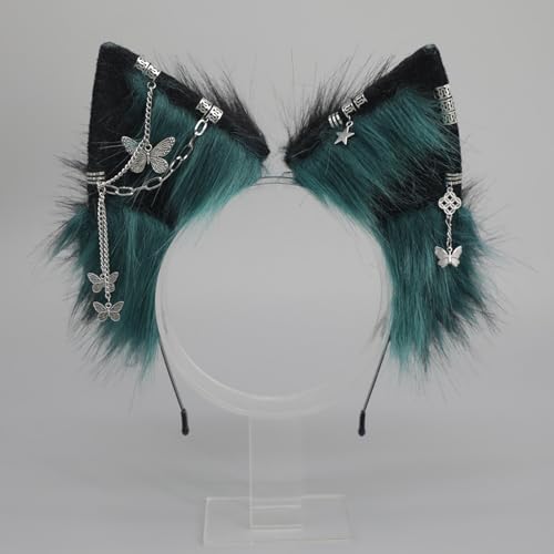QUICOMP Wolf Ears Tail Costume Wolf Ear Headband Fox Ear Tail Wolf Cosplay Props (Black Green) — view 4