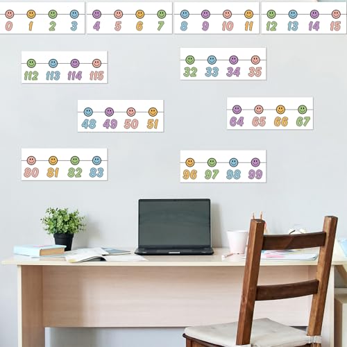 Image of Whaline 32 Pcs Pastel Number Line Bulletin Board Colorful Smile Face Number Line Boarder Strips Math Borders for Back to School Home Classroom Wall Decor