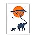 Stupell Industries Modern African Safari Sunny Sky Elephant Family, Designed by Atelier Posters White Framed Wall Art, 11 x 14, Blue