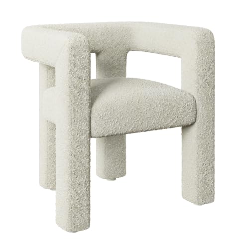 Image of BELLEZE Modern Boucle Barrel Dining Chair Set of 2, Upholstered Linen Kitchen Boucle Armchair with Sidearms and Back, for Dining Room Living Room- Cream