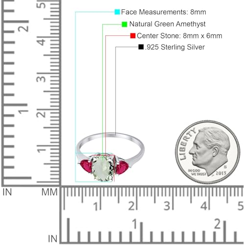 OMRANII Art Deco Three Stone Oval Natural Green Amethyst Prasiolite Trellis Ring Two Heart Ruby CZ Vintage Style Wedding Engagement Ring 925 Sterling Silver Gifts For Her4