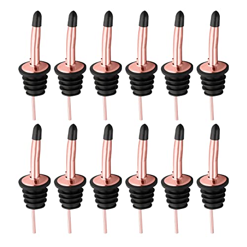 Image of Pafusen 12 Pack Liquor Bottle Pourers, Liquor Pour Spout for Liquor Bottles, Stainless Steel Olive oil Dispenser Spout, Alcohol Pourer Spouts Dust Caps Covers, Rose Gold