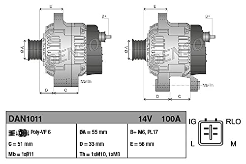 DENSO DAN1011 alternator 100 A 14 V z kołem pasowym wolnobieżnym, kompatybilny z TOYOTA Yaris hatchback P13 270600T050 270600T051 270600T090