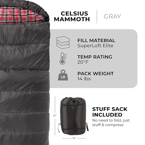 Teton Mammoth Queen Size Double Sleeping Bag- A Warm Bag The Whole Family can Enjoy – Great for Camping, Hunting and Base Camp. Compression Sack Included