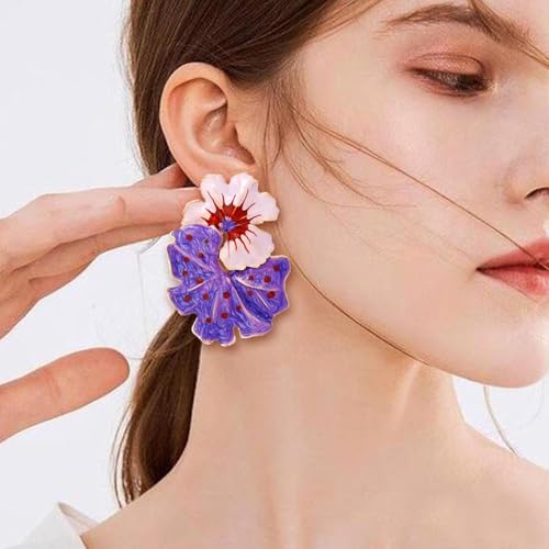 Large Flower Earrings Studs Dangle Enamel Statement Earrings Big Exaggerated Floral Earrings Jewelry for Women2