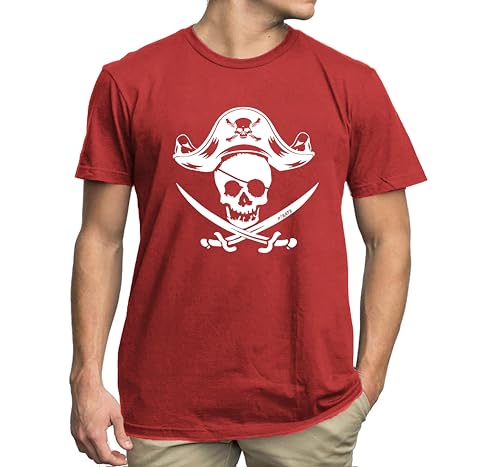 Mens Skeleton Shirt Red Pirate Shirt Skull and Crossbones Tshirt Pirate Theme Causal Short Sleeve Tee Top