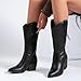 Ruiee Cowboy Boots for Women Western Cowgirl Chunky Heeled Mid Calf Boot Pointed Toe Comfort Casual Fashion Calf High Womens Knee-High Boots. 240977 Black PU Size070