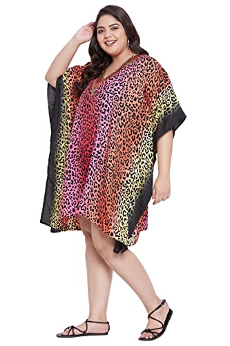 Image of Oussum Short Caftans for Women Plus Size Kaftan Tunic Tops Polyester Summer Beach Clothing Mini Cover Ups Dress for Ladies