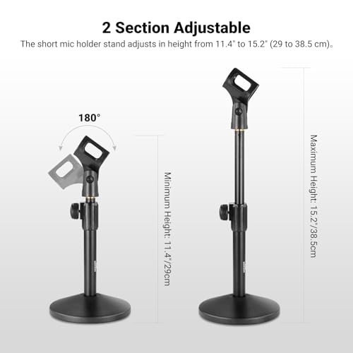 Image of NEEWER Desk Microphone Stand, Adjustable Table Top Mic Holder Mount with Clip and 3 /8 inch to 5 /8 inch Adapter Compatible with Blue Yeti Snowball HyperX QuadCast SoloCast Shure, Max Load 3.3 lbs, MS015